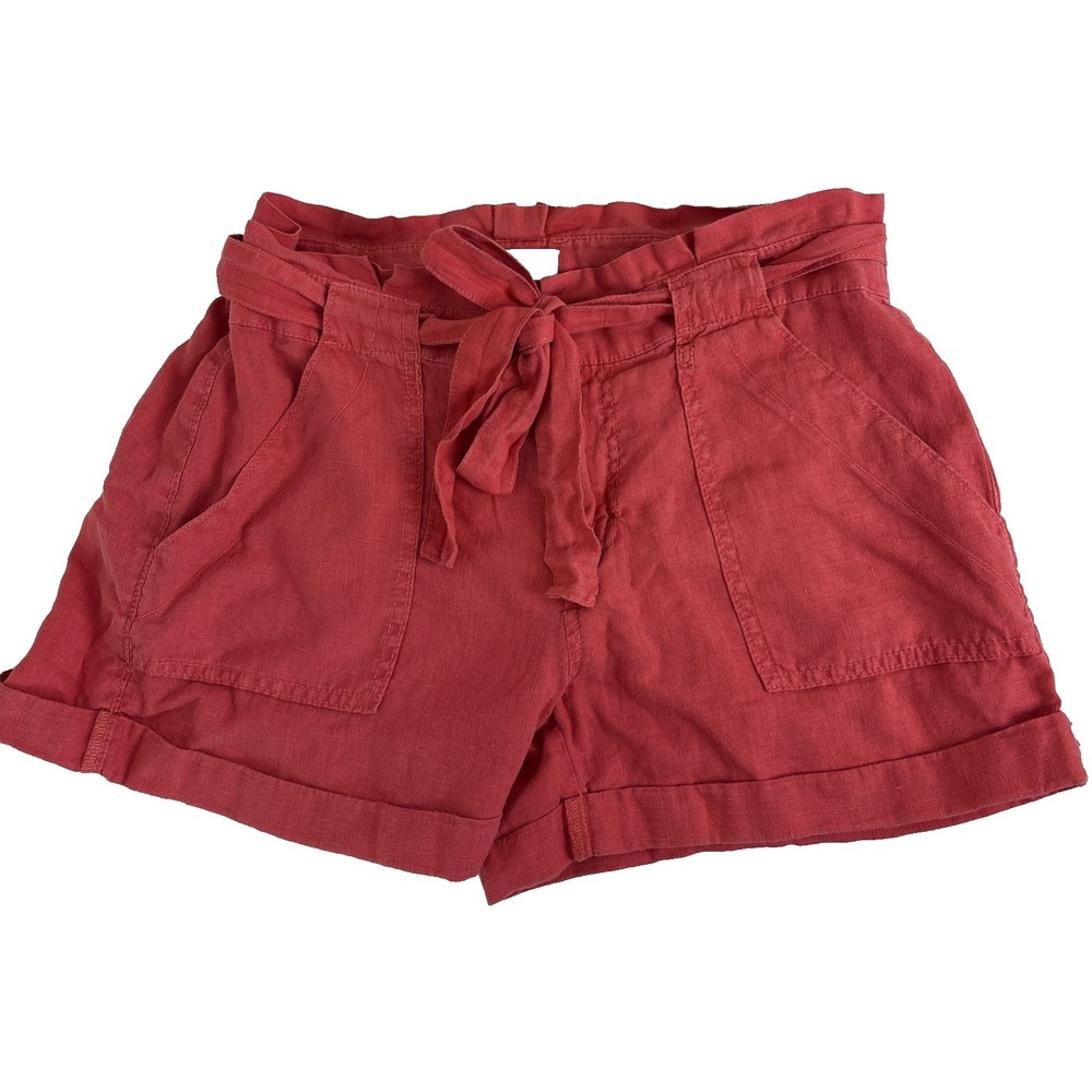 Joie 100% Linen Shorts Womens 2 Salmon Paperbag Belted Coastal Classic